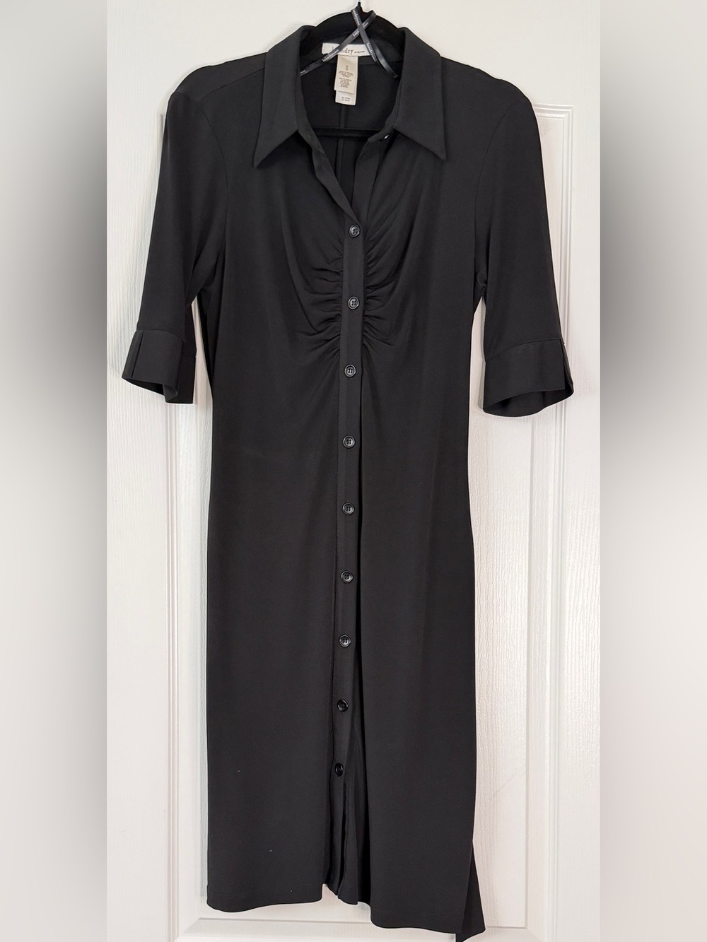 Laundry by Design Black Ruched Button-Front Midi Dress Size 10